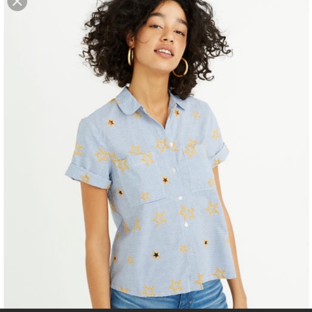 Madewell Star Embroidered Striped Shirt. S